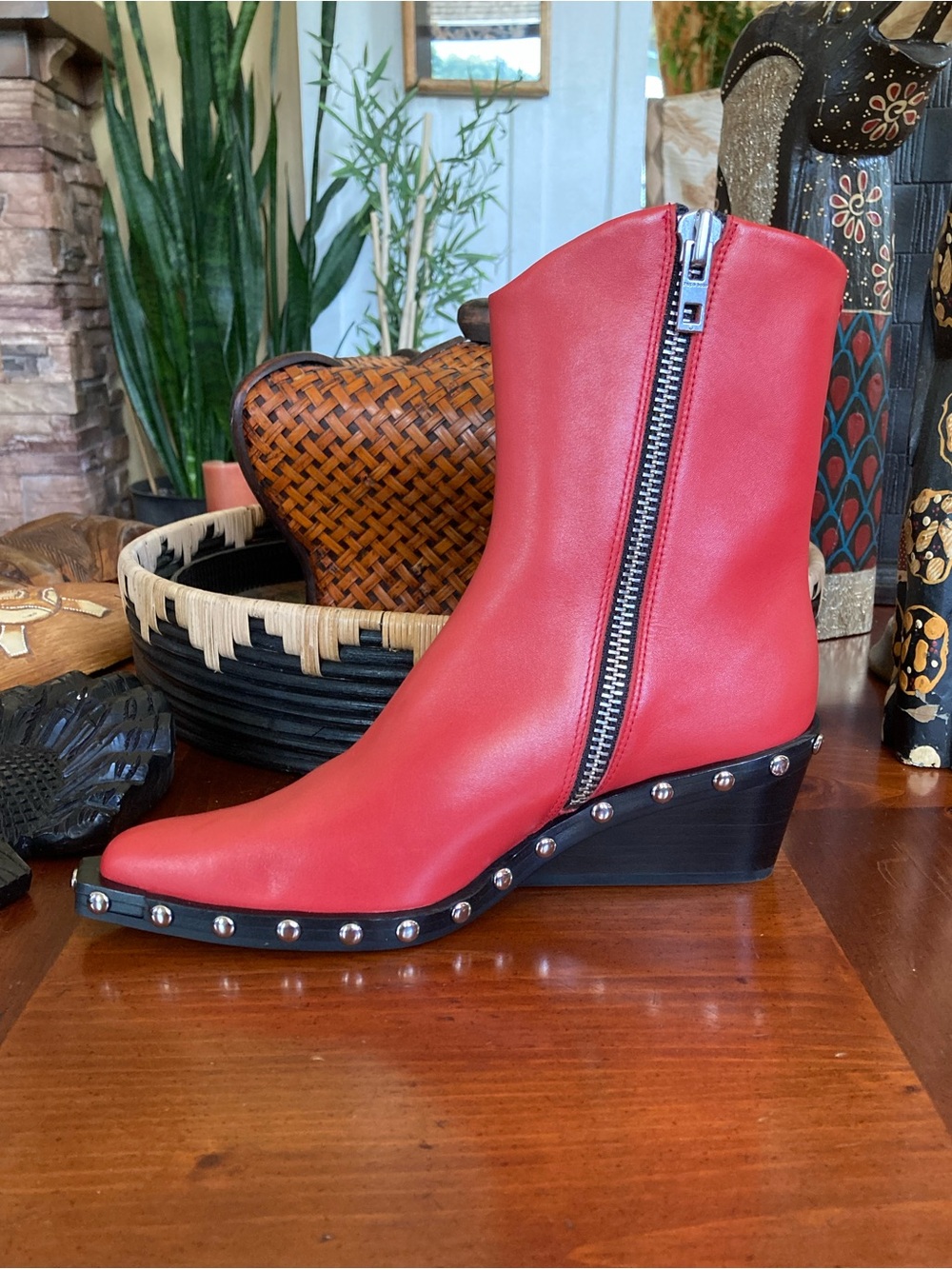 Rag & Bone “Santiago” Pointed Toe Wedge Bootie in Fiery Red - Picture 2 of 13